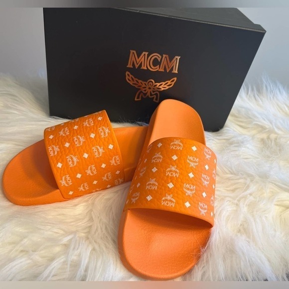 MCM Orange Slides, mens size 10 main image 6